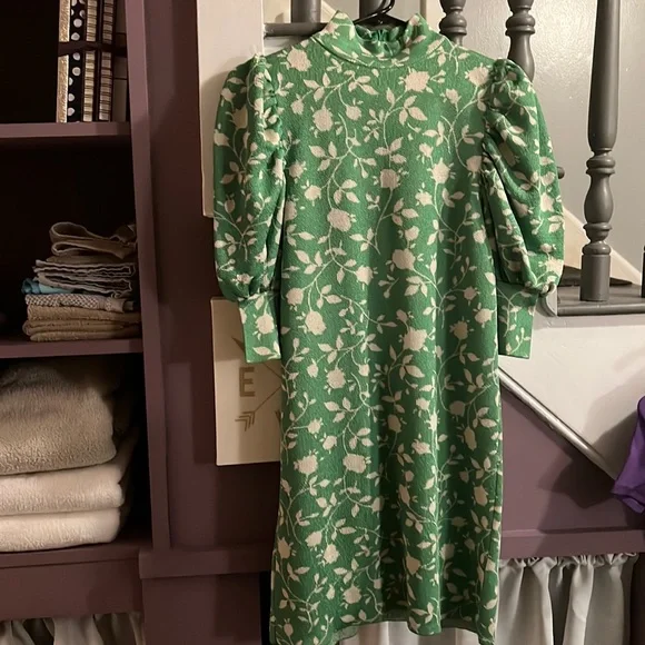 Zara | Dresses | Green With Floral Design Dress | Poshmark